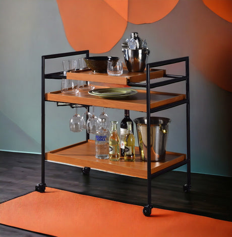 Oaken Honey Oak & Black Finish Serving Cart HouseOfZazla