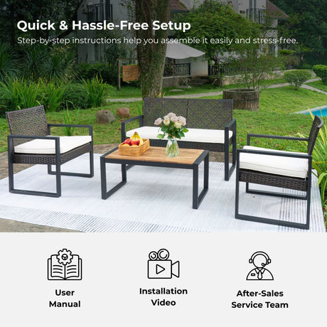 4 Piece Patio Furniture Set With Acacia Wood Table Top And Cushions HouseOfZazla
