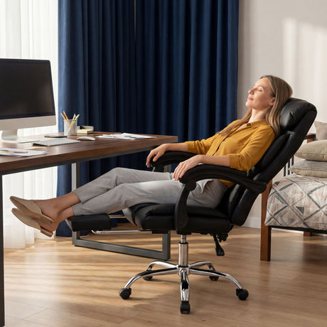 Executive Office Chair With Foot Rest, Adjustable Height - Black HouseOfZazla