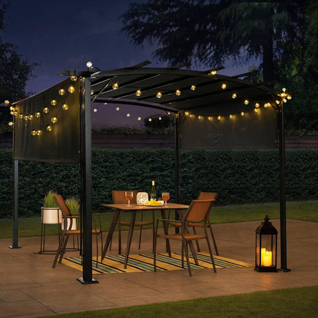 Outdoor Patio Pergola Gazebo - Steel Frame Sun Shelter With Retractable Canopy HouseOfZazla