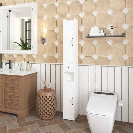 Slim Tall Bathroom Storage Cabinet With Adjustable Shelves, 2 Doors Freestanding Cabinet - White HouseOfZazla