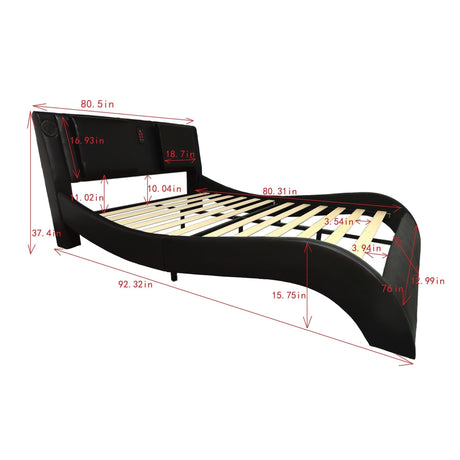 Platform Bed Frame With LED Lighting, Bluetooth Music, Vibration Massage HouseOfZazla