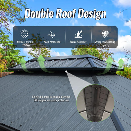12'x14' Hardtop Gazebo with Resin Roof and Drainage Gutters HouseOfZazla
