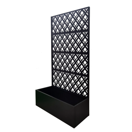 Rhombus Black Metal Planter Raised Garden Bed with Trellis HouseOfZazla