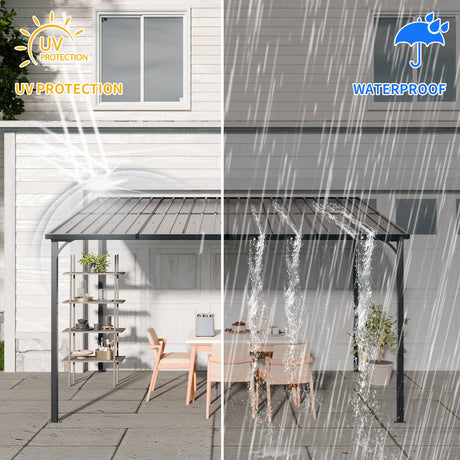 Outdoor Pergola 12' x 8' Galvanized Steel Lean-to Wall-Mounted HouseOfZazla