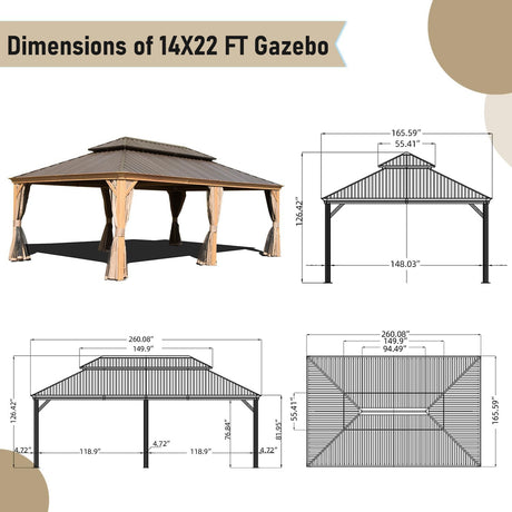 14x22FT Hardtop Gazebo with Galvanized Steel Double Roof HouseOfZazla