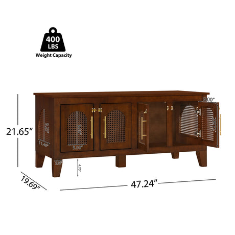 Lars Indoor Rattan Decorated Rubber Wood Dog Crate Cabinet Furniture HouseOfZazla