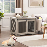 Farmhouse Dog Cage Crate Furniture with Sliding Barn Door