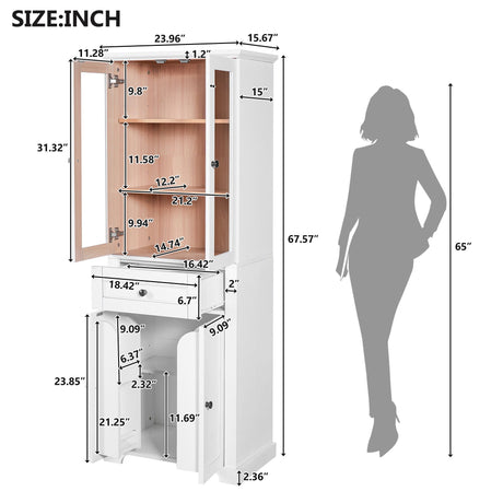Bathroom Storage Cabinet, Adjustable Shelves & Drawer, Freestanding Tower HouseOfZazla