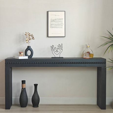 64in Modern Black Wood Console Table – Elegant Entryway Table with Decorative Beaded Trim HouseOfZazla
