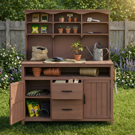 TOPMAX Large Fir Wood Potting Bench with Hutch and Storage HouseOfZazla
