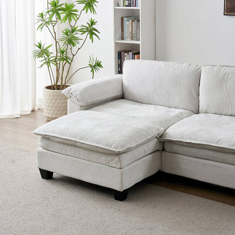 Living Room Sofa Luxury Couch with Ottoman in Soft Chenille Beige HouseOfZazla