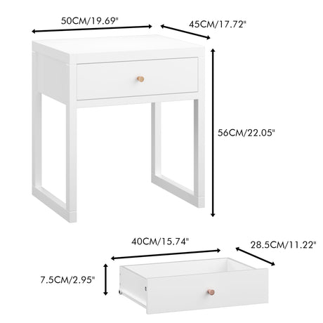 Nightstand With Drawer - Minimalist White Bedside Table HouseOfZazla