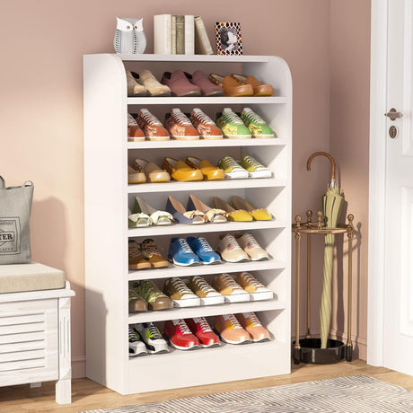 8 Tier Tall Shoe Rack, Wooden Shoe Storage Cabinet, Entryway Organizer - White HouseOfZazla
