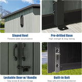 6x8FT Outdoor Resin Storage Shed with Transparent Windows & Louvered Vents