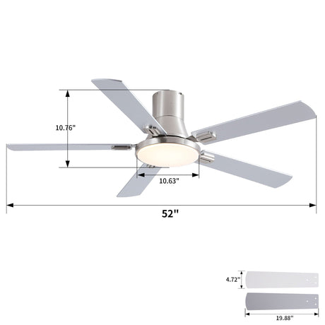 Flush Mount Ceiling Fans With LED Light And Remote Control, 5 Blades HouseOfZazla