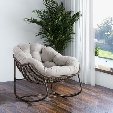 Outdoor Rattan Rocking Chair with Padded Cushion HouseOfZazla