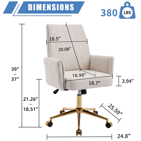Ergonomic Mid-Back Office Chair With Gold Base HouseOfZazla