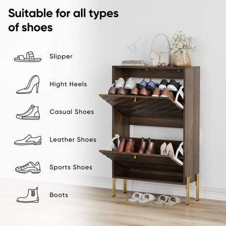 Shoe Cabinet, Freestanding Organizer For Entryway - Walnut HouseOfZazla