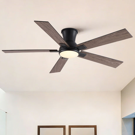 Low Profile Flush Mount Intergrated LED Ceiling Fan With Light And Reversible Quiet Motor HouseOfZazla