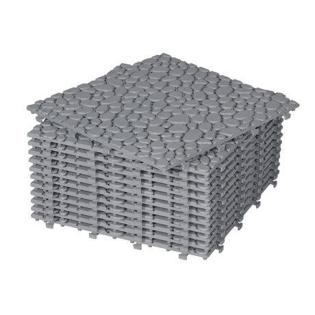Interlocking Deck Tiles Plastic Waterproof Outdoor All Weather Anti-Slip Bathroom Shower Balcony Porch Strong Weight Capacity Upto 440 Lbs, Pebble Stone Pattern HouseOfZazla