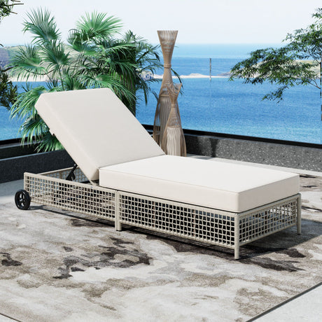 Outdoor Lounge Chair With 5 Position Backrest With Cushion And Wheels HouseOfZazla