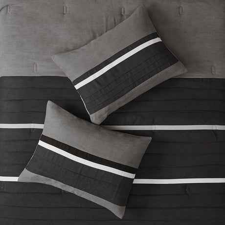 7 Pc Pieced Faux Suede Comforter Set Black Queen HouseOfZazla
