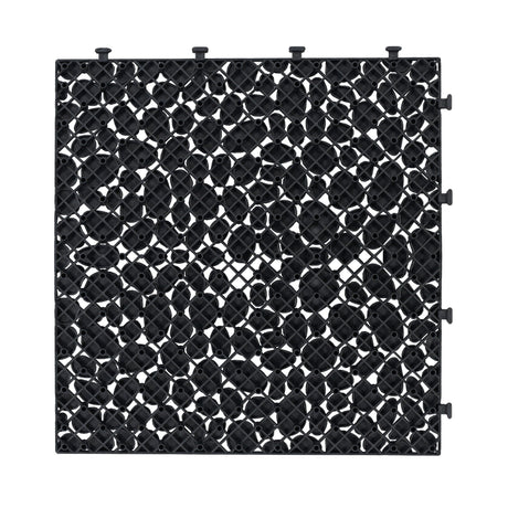 Interlocking Deck Tiles Plastic Waterproof Outdoor All Weather Anti-Slip Bathroom Shower Balcony Porch Strong Weight Capacity Upto 440 Lbs, Pebble Stone Pattern HouseOfZazla