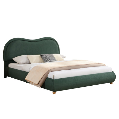 Queen Size Upholstered Platform Bed Frame with Rounded Corners Curved Headboard HouseOfZazla
