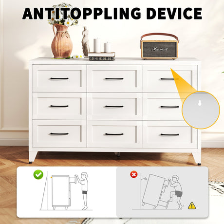 9 Drawer White Metal Dresser with Quiet-Glide Rails HouseOfZazla