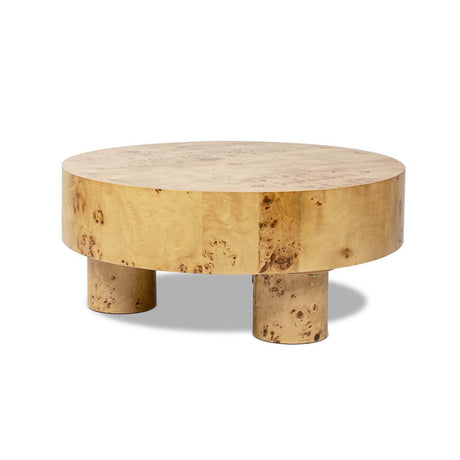 Nebula 35.5' Round Pillar Leg Coffee Table Warm Natural Brown Burl Wood HouseOfZazla
