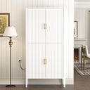 U_STYLE Modern Fluted Wine Cabinet with Glass Display & Stemware Rack HouseOfZazla