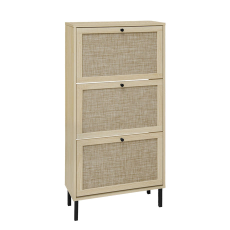 Modern Rattan 3 Door Shoe Rack Cabinet for Entryway HouseOfZazla