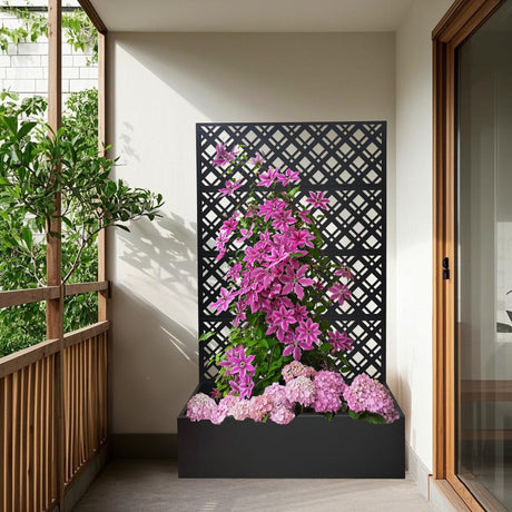 Rhombus Black Metal Planter Raised Garden Bed with Trellis HouseOfZazla