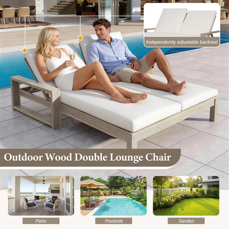 Outdoor Double Lounge Chair With 5 Position Adjustable Backrest HouseOfZazla