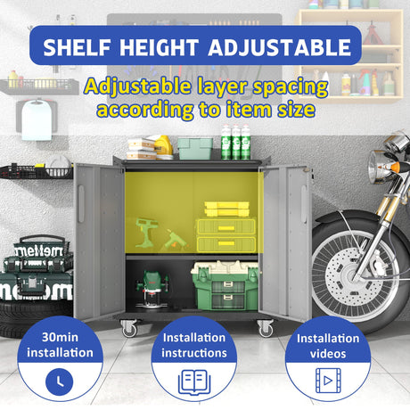 Heavy Duty Metal Garage Storage Cabinet With Wheels Sturdy Tool Organizer HouseOfZazla