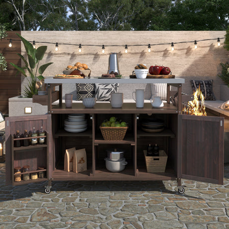 K&K Outdoor Kitchen Island, Rolling Bar Cart & Storage Cabinet HouseOfZazla