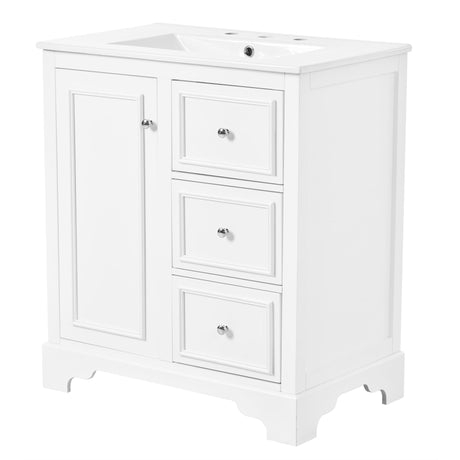 Bathroom Vanity With Sink, Modern Elegant Bathroom Storage Cabinet With 3 Drawers And Adjustable Shelves, Freestanding Vanity Set With Mirror Cabinet, Single Sink Bathroom Vanity HouseOfZazla