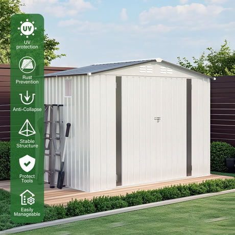 Garden Tool Shed Metal Storage Shed With Peaked Roof Waterproof Lockable Door HouseOfZazla