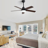 Low Profile Ceiling Fan With Reversible DC Motor, Remote Control, LED Light - Black