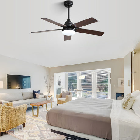 Low Profile Ceiling Fan With Reversible DC Motor, Remote Control, LED Light - Black HouseOfZazla