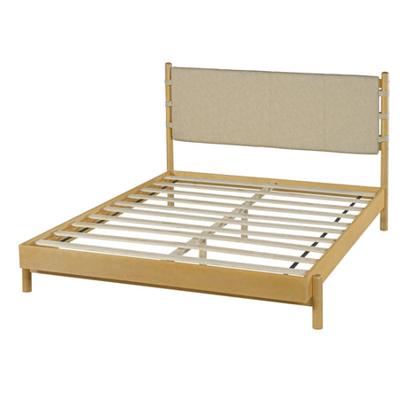 Premium Rubber Wood Platform Bed Frame, Queen Size with Headboard HouseOfZazla