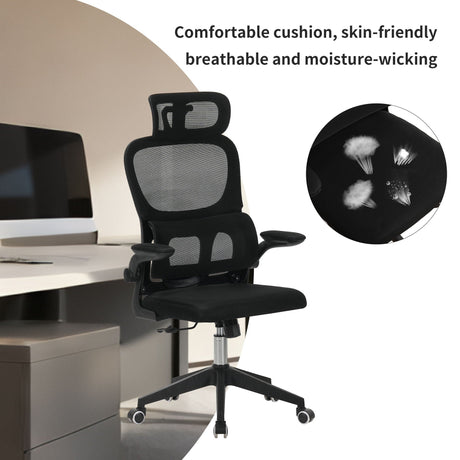 High Back Ergonomic Swivel Rolling Office Chair With Tilt Function, 3D Headrest, Lumbar Support - Black HouseOfZazla