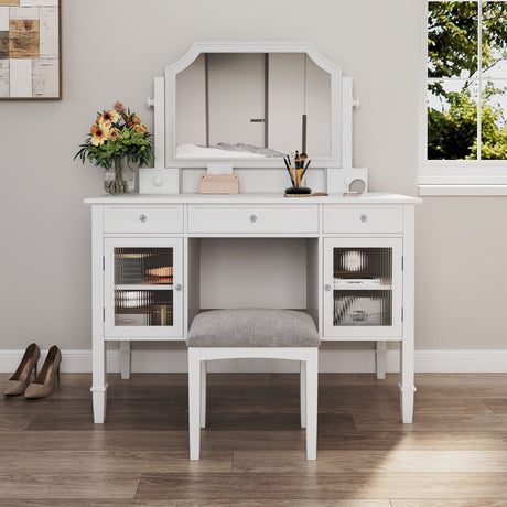 Elegant Makeup Vanity Desk With Adjustable Mirror And Storage And Construction - White HouseOfZazla
