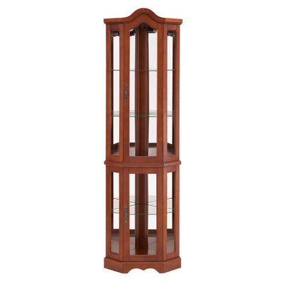 Corner Curio Cabinet With Lights, Adjustable Shelves, Mirrored Back - Walnut