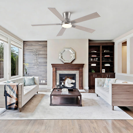 Low Profile Flush Mount Intergrated LED Ceiling Fan With Light And Reversible Quiet Motor HouseOfZazla