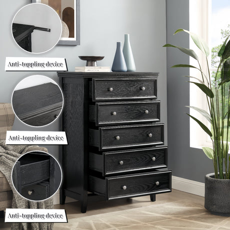 Modern 5-Drawer Black Dresser for Living Room Storage HouseOfZazla