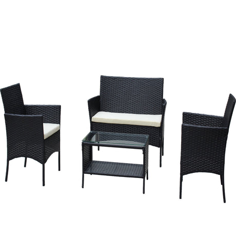 4 PC Rattan Patio Furniture Set Outdoor Cushioned Wicker Sofa HouseOfZazla