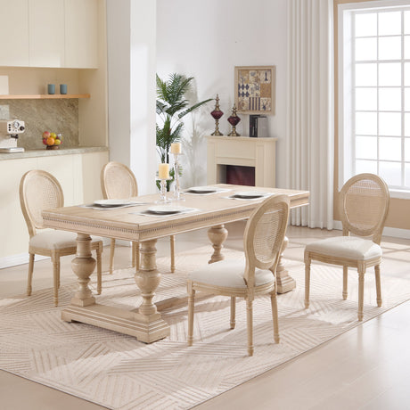 French Country Dining Chairs Set of 2 Upholstered with Rattan Back HouseOfZazla