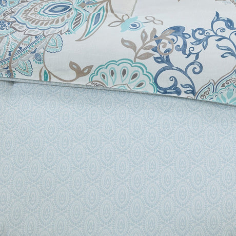 8 Piece Cotton Floral Printed Reversible Comforter Set Blue HouseOfZazla